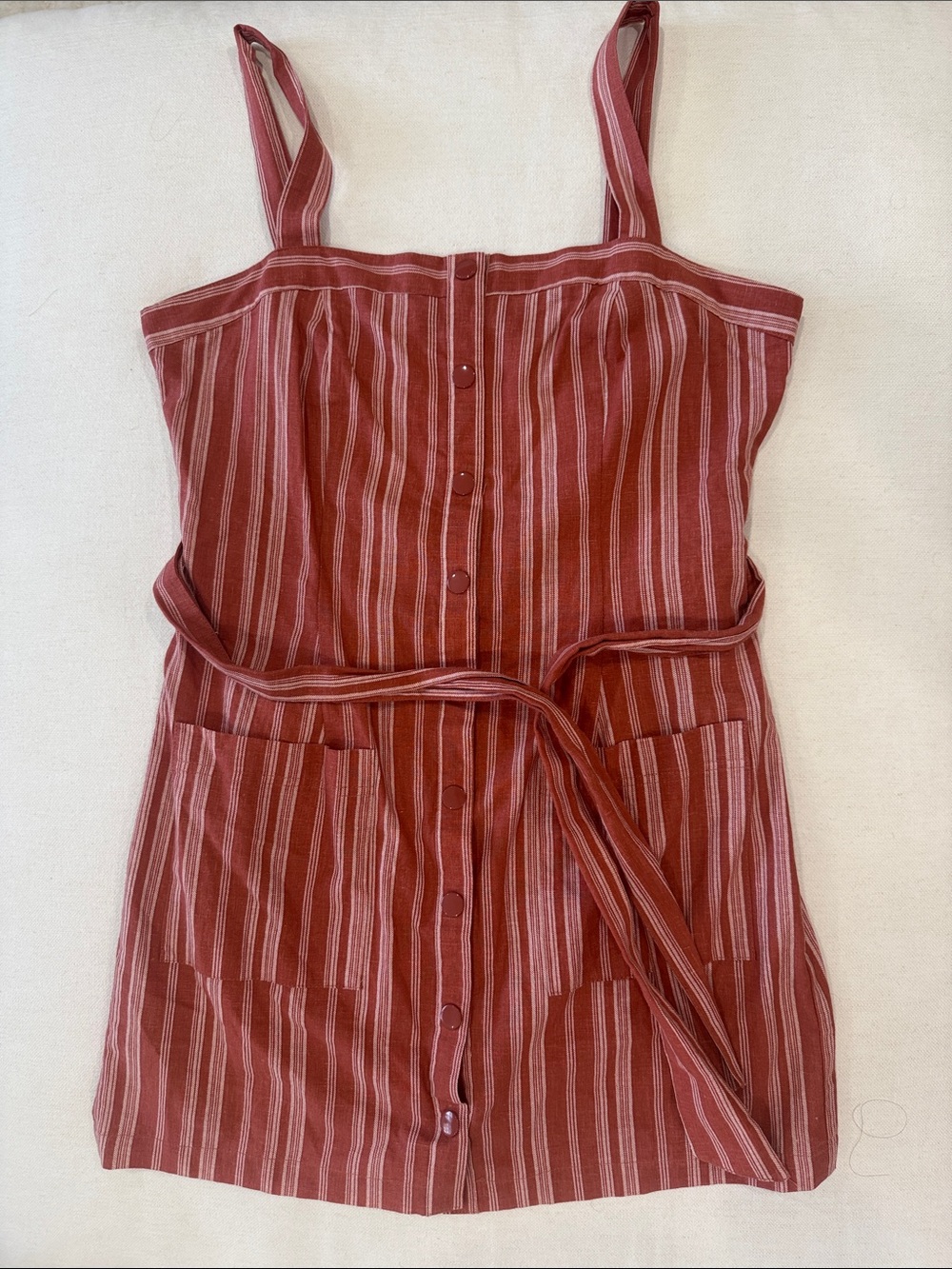 Forever 21 Rust Red Striped Tie-Waist Mini Dress
